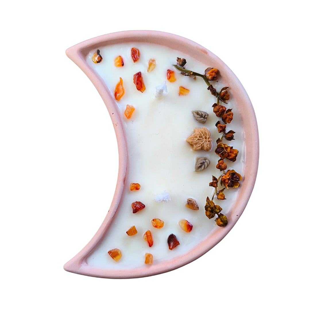 Vela Lua com Óleo Essencial de Laranja e Cornalina