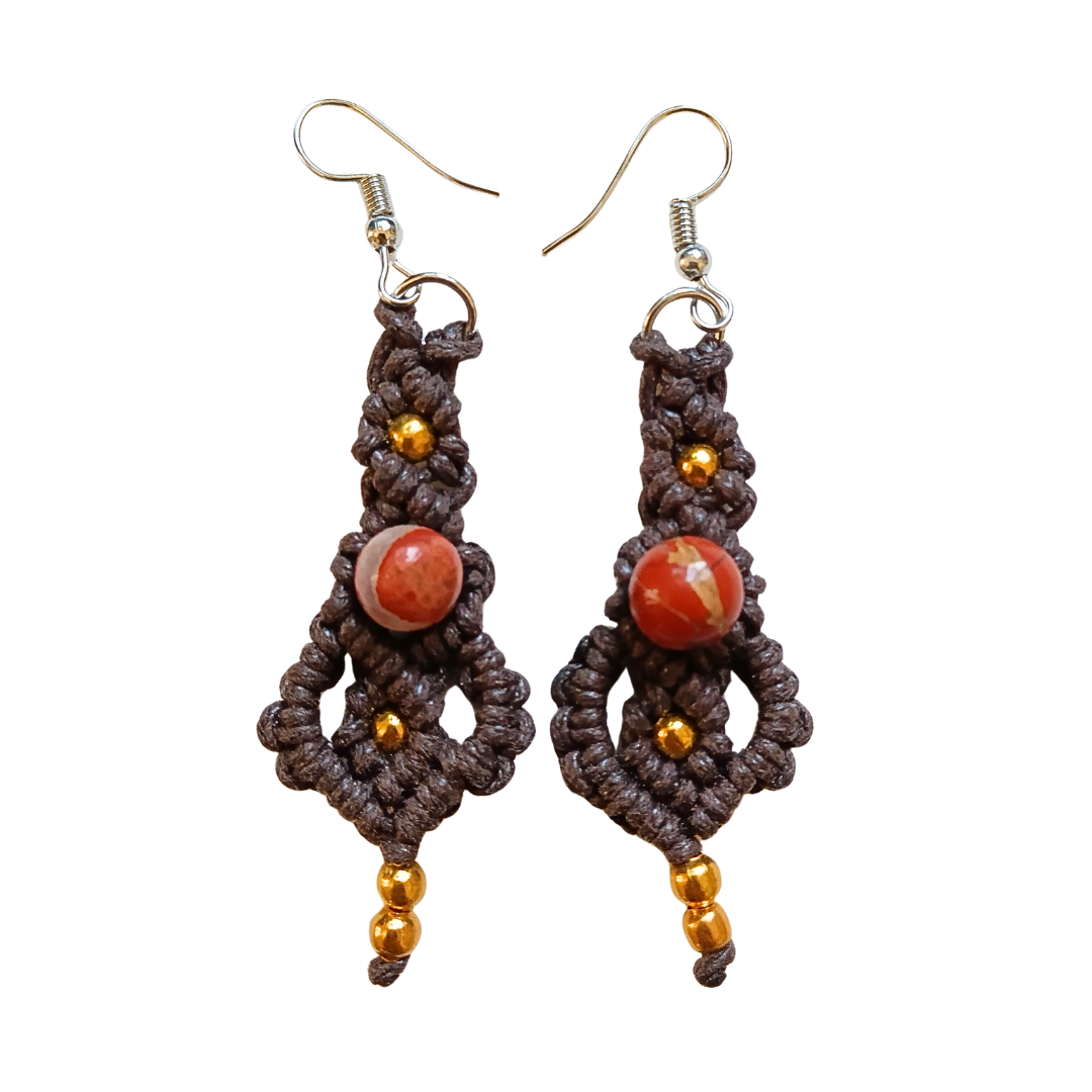 Brincos Castanhos com Jaspe Vermelho