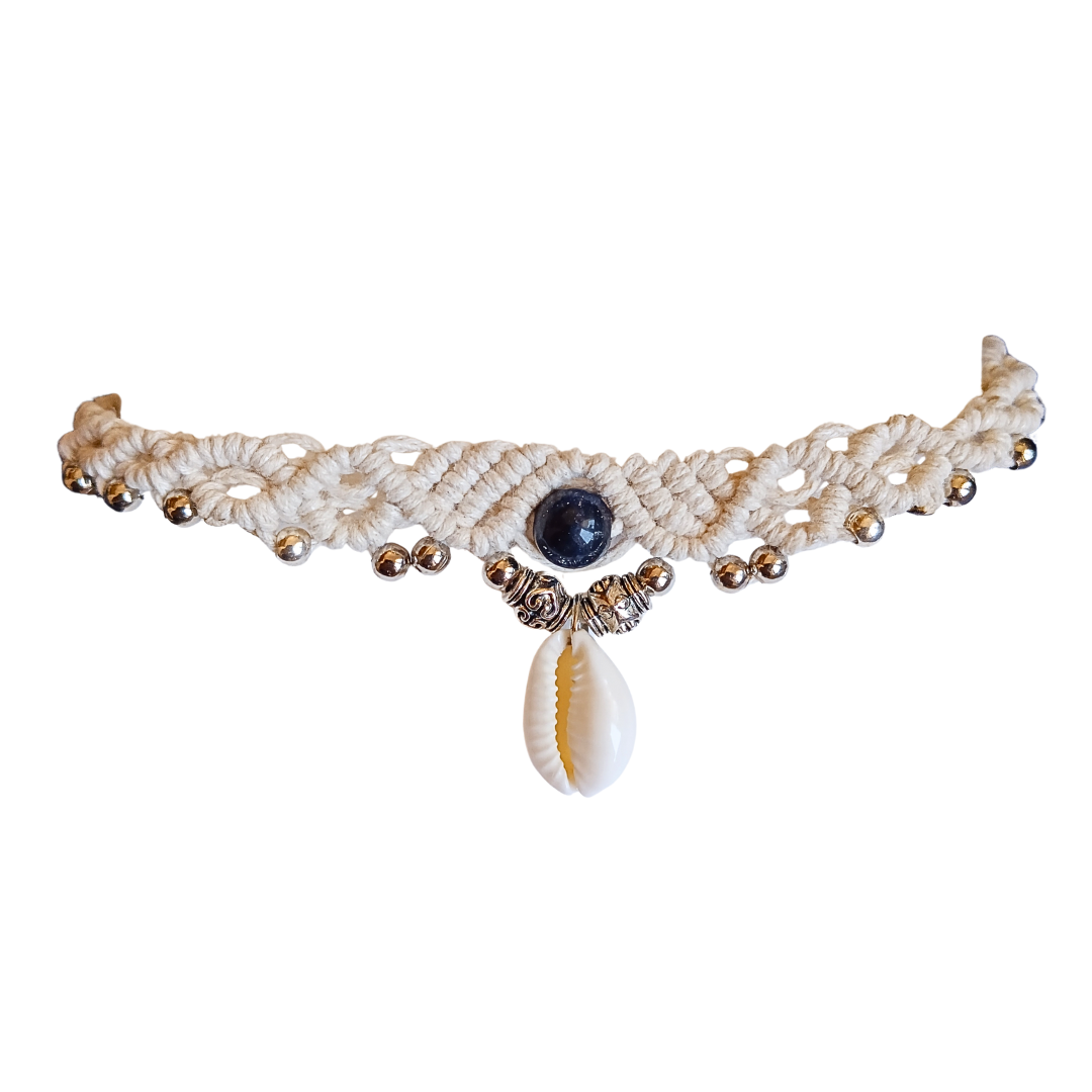 Colar Bege com Quartzo Azul