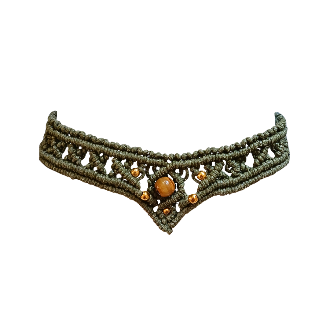 Bracelete Verde com Olho de Tigre