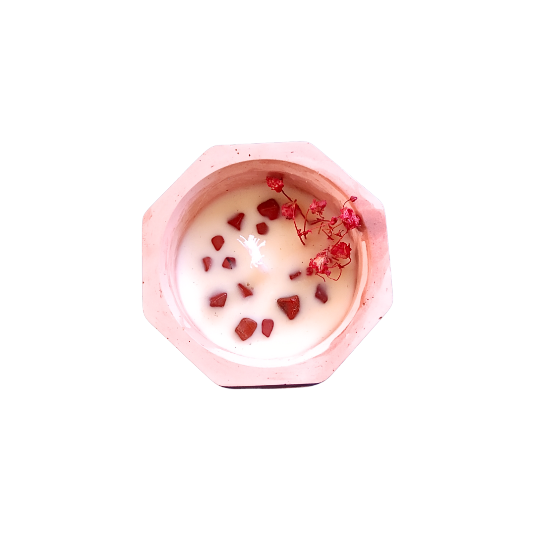 Vela Copo com Óleo Essencial de Canela e Jaspe Vermelho