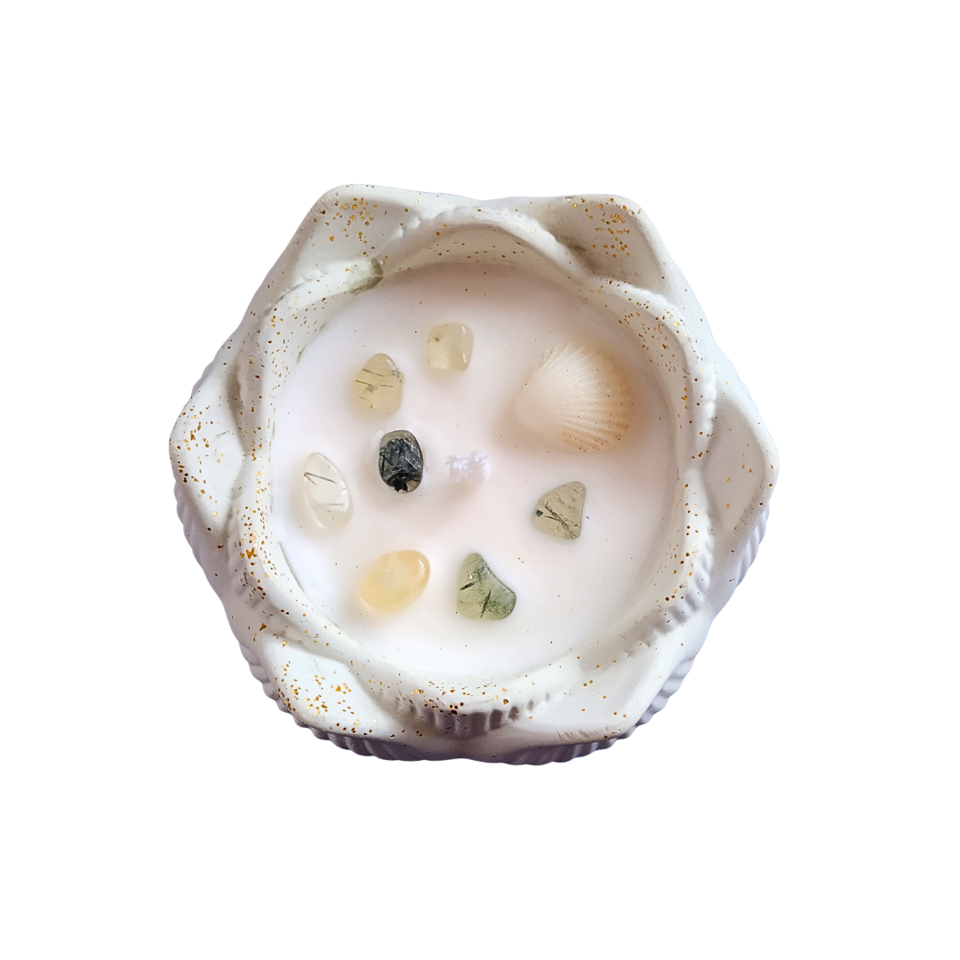 Vela Flor de Lótus com Óleo Essencial de Eucalipto e Prehnite