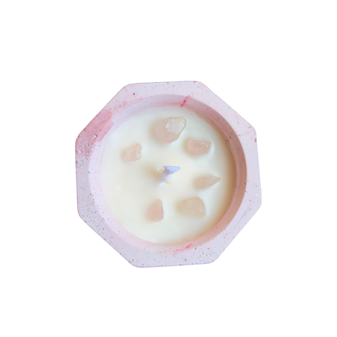Vela Copo com Óleo Essencial de Lavanda e Quartzo Rosa