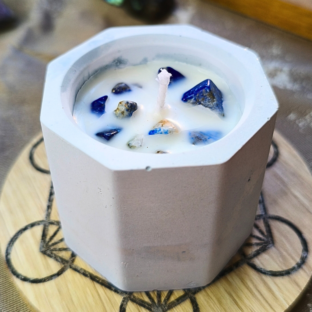 Vela Copo com Óleo Essencial de Hortelã Pimenta e Lápis Lazúli