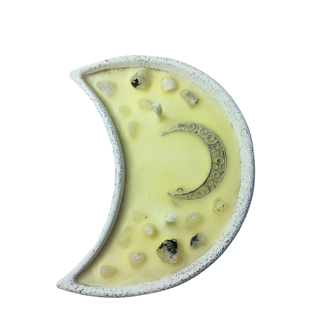 Vela Crème Brûlée em base Lua com Pedra da Lua