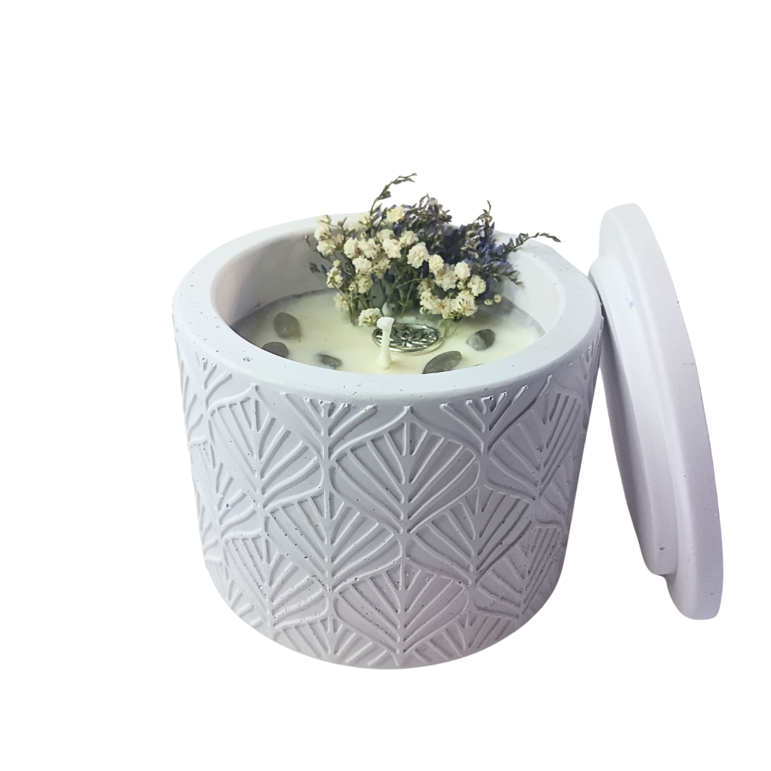 Vela Pinho em base Pote Grande com Cristais Labradorite