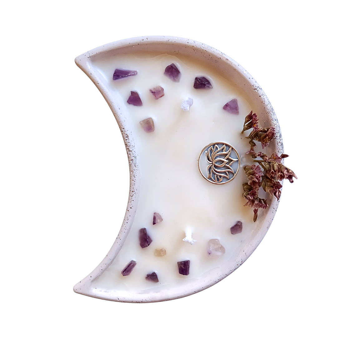 Vela Lua com Óleo Essencial de Lavanda e Ametista