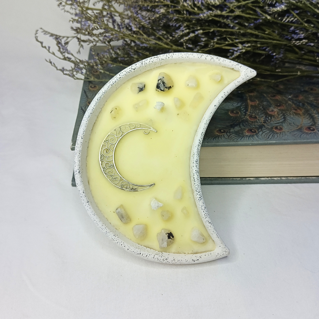 Vela Crème Brûlée em base Lua com Pedra da Lua