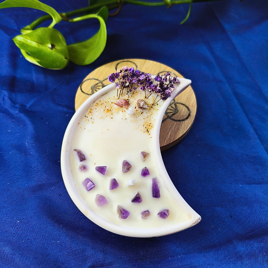 Vela Lua com Óleo Essencial de Lavanda e Ametista