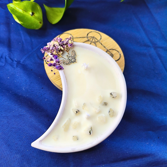 Vela Lua com Óleo Essencial de Eucalipto e Pedra da Lua