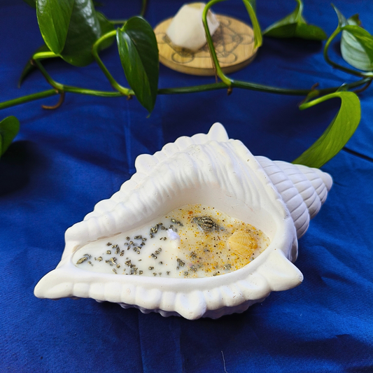 Vela Búzio com Óleo Essencial de Alecrim e Pirite