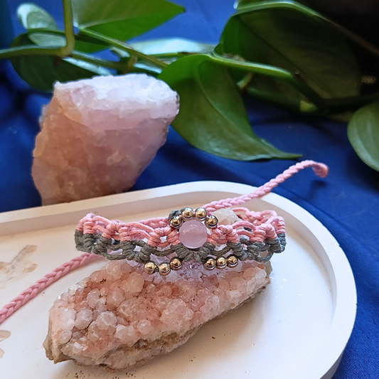 Pulseira Cinza e Rosa com Quartzo Rosa