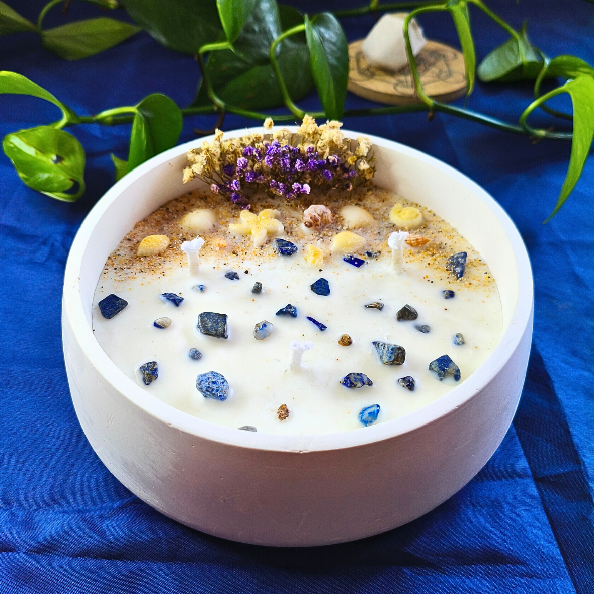Vela Taça Oceano com Óleo Essencial de Hortelã-Pimenta e Lápis-Lazúli