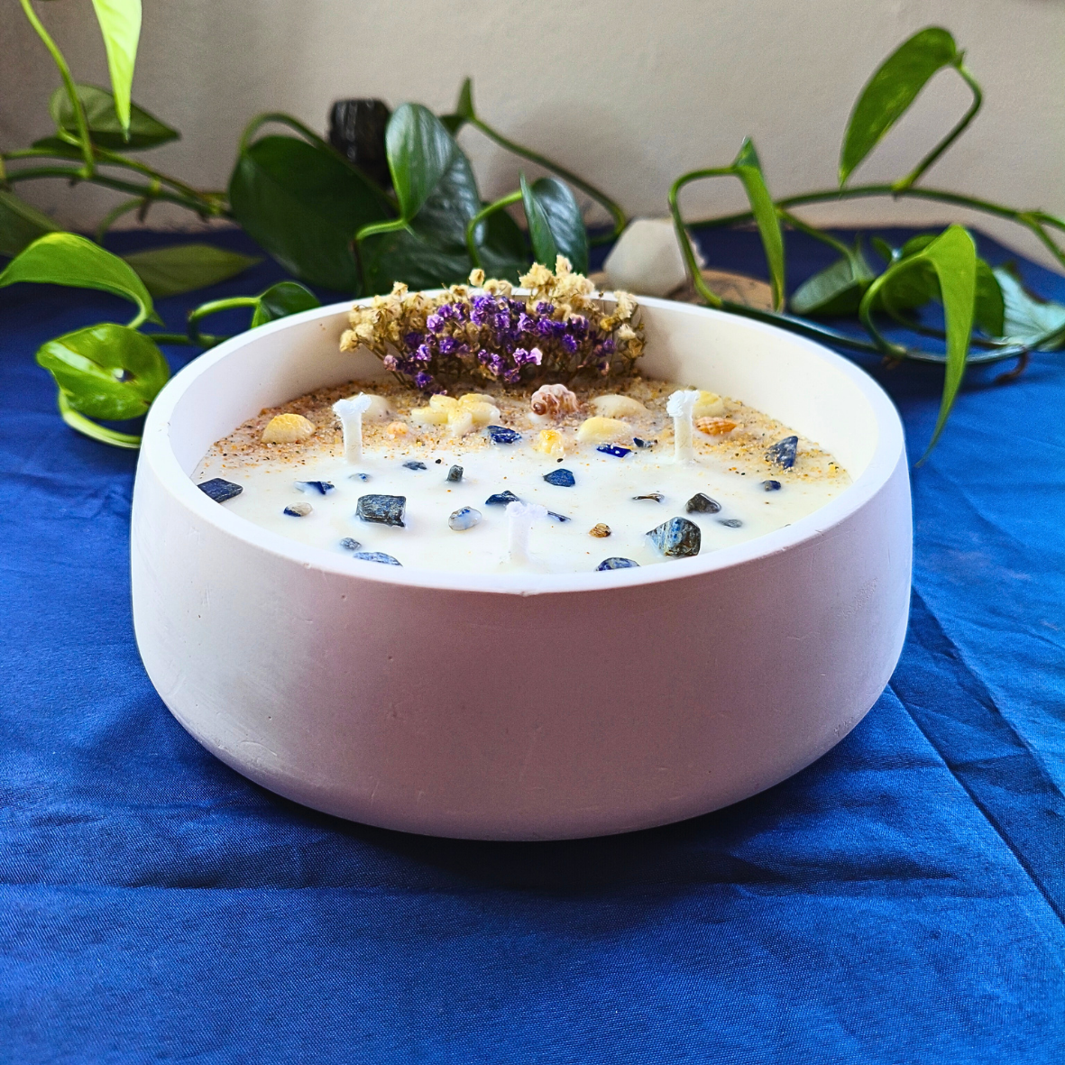 Vela Taça Oceano com Óleo Essencial de Hortelã-Pimenta e Lápis-Lazúli