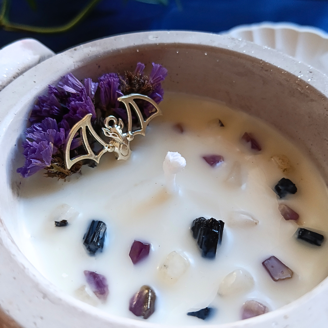 Vela Pote Grande com Sinergia de Óleos Essenciais e Cristais