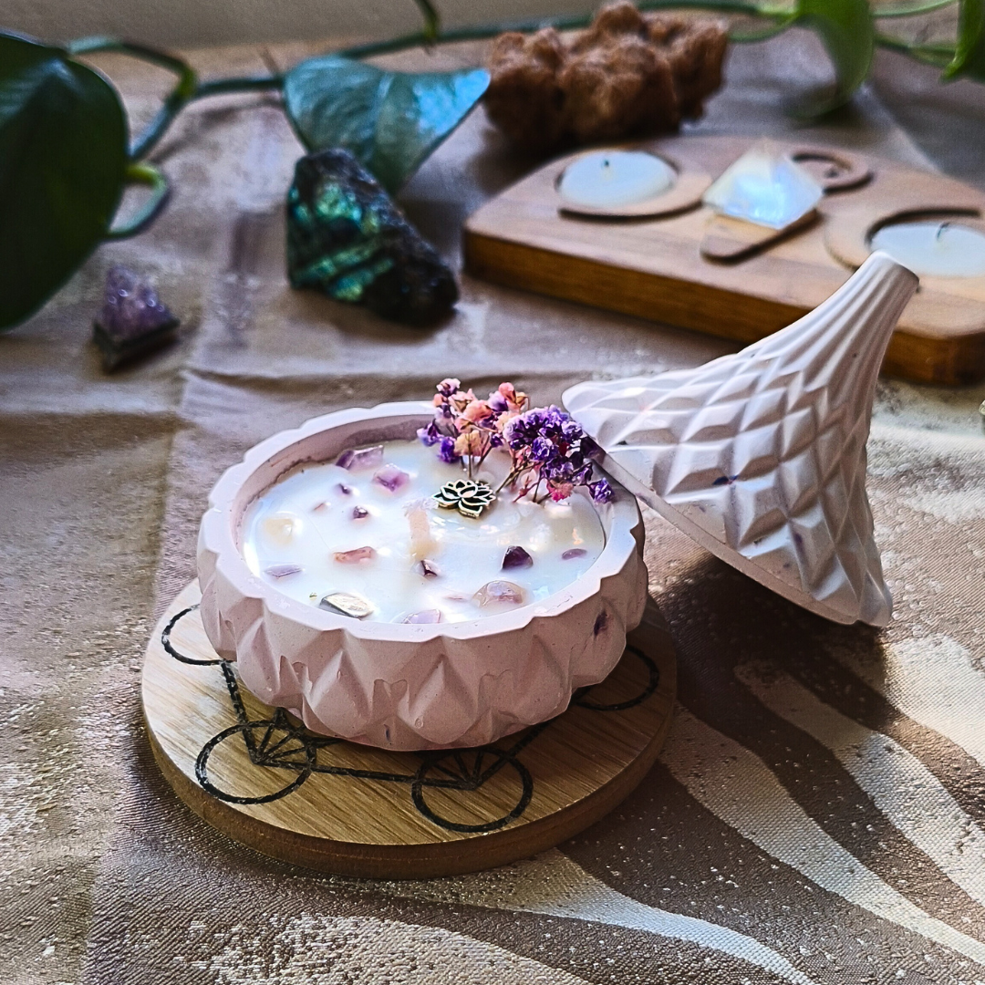 Vela Tagine com Óleo Essencial de Lavanda e Ametista