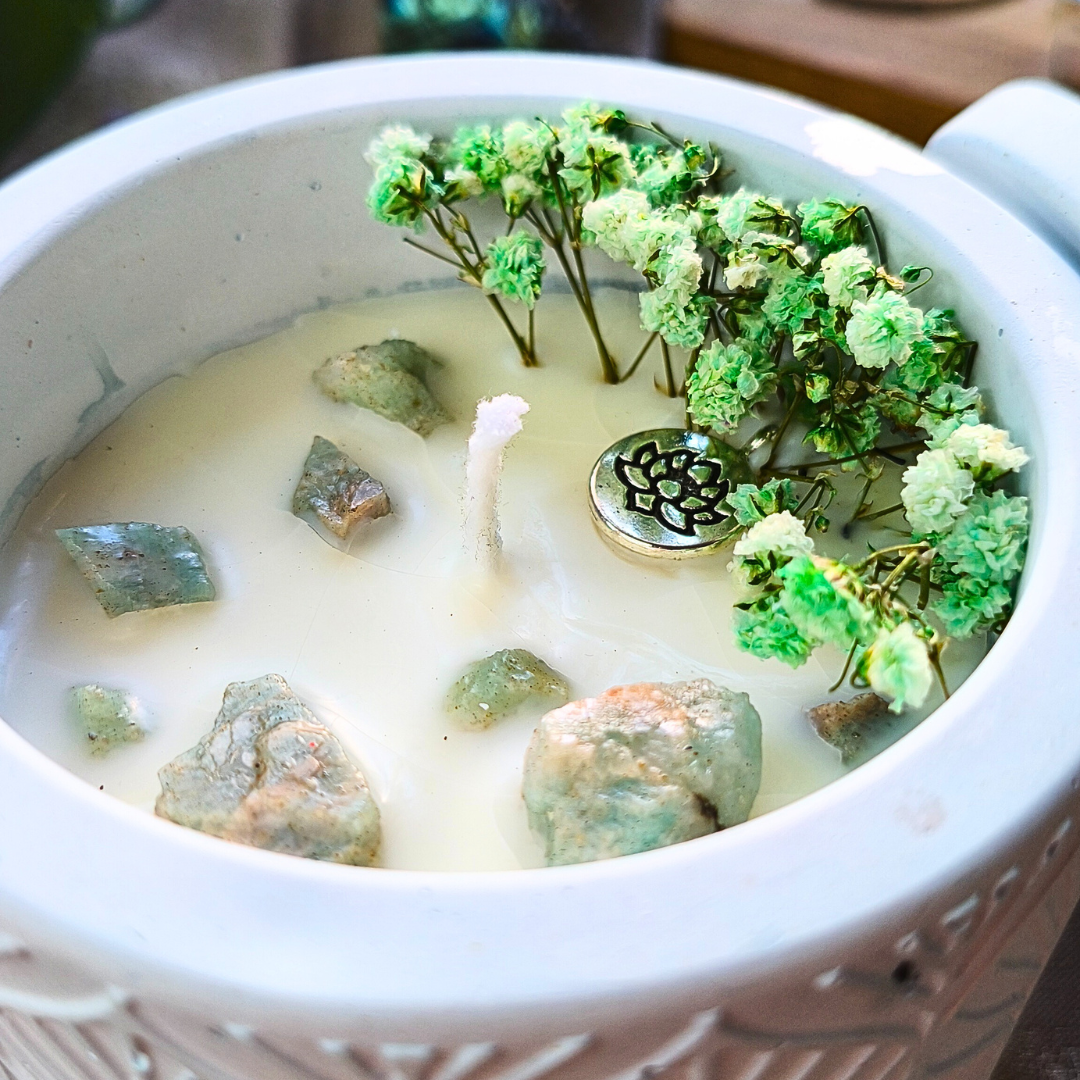 Vela Pote Grande com Óleo Essencial de Eucalipto e Amazonite