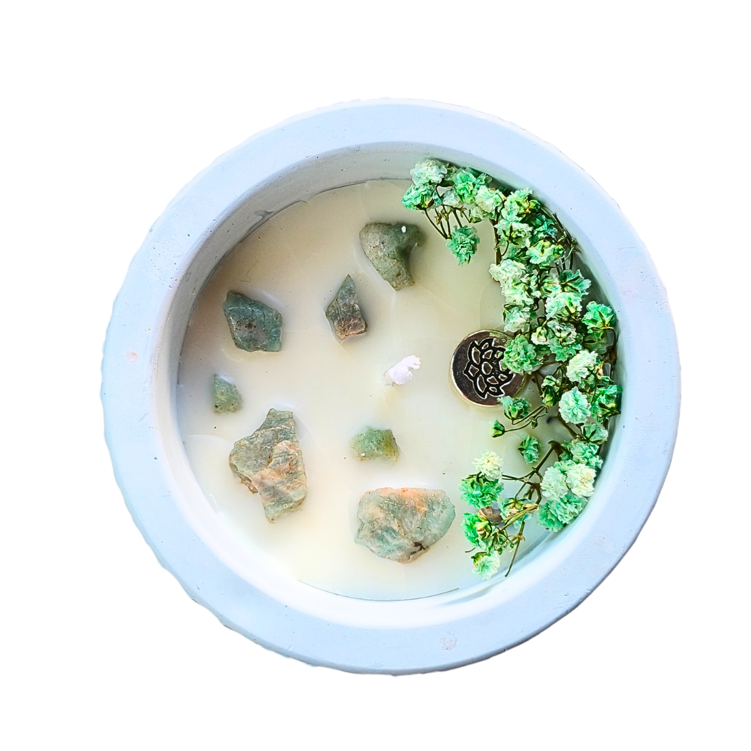 Vela Pote Grande com Óleo Essencial de Eucalipto e Amazonite