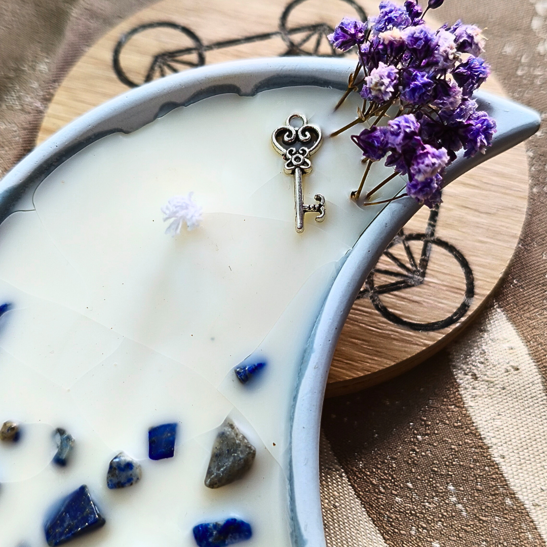 Vela Lua com Óleo Essencial de Eucalipto e Lápis Lazúli