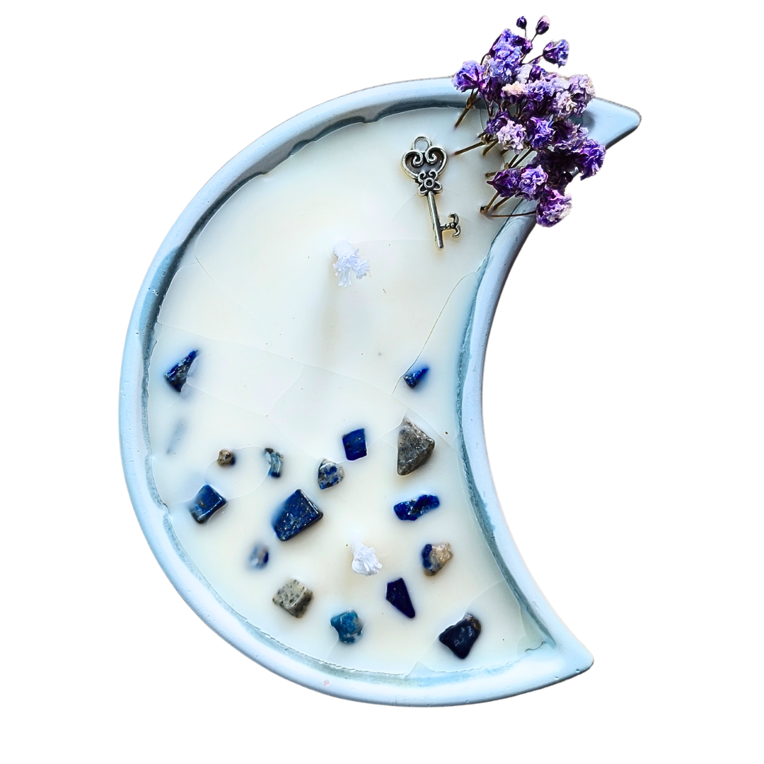 Vela Lua com Óleo Essencial de Eucalipto e Lápis Lazúli