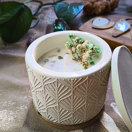 Vela Pote Grande com Óleo Essencial de Hortelã Pimenta e Aventurina Verde