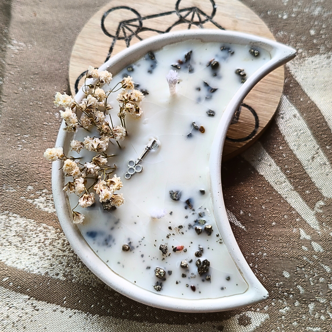 Vela Lua com Óleo Essencial de Hortelã Pimenta e Pirite