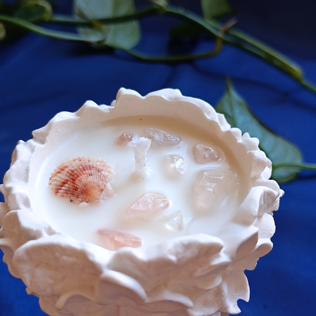 Vela Gaia com Óleo Essencial de Palmarosa e Quartzo Rosa