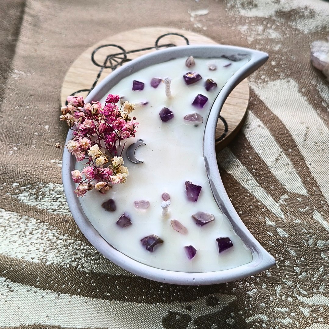 Vela Lua com Óleo Essencial de Lavanda e Ametista