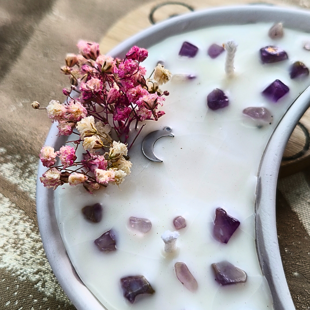 Vela Lua com Óleo Essencial de Lavanda e Ametista