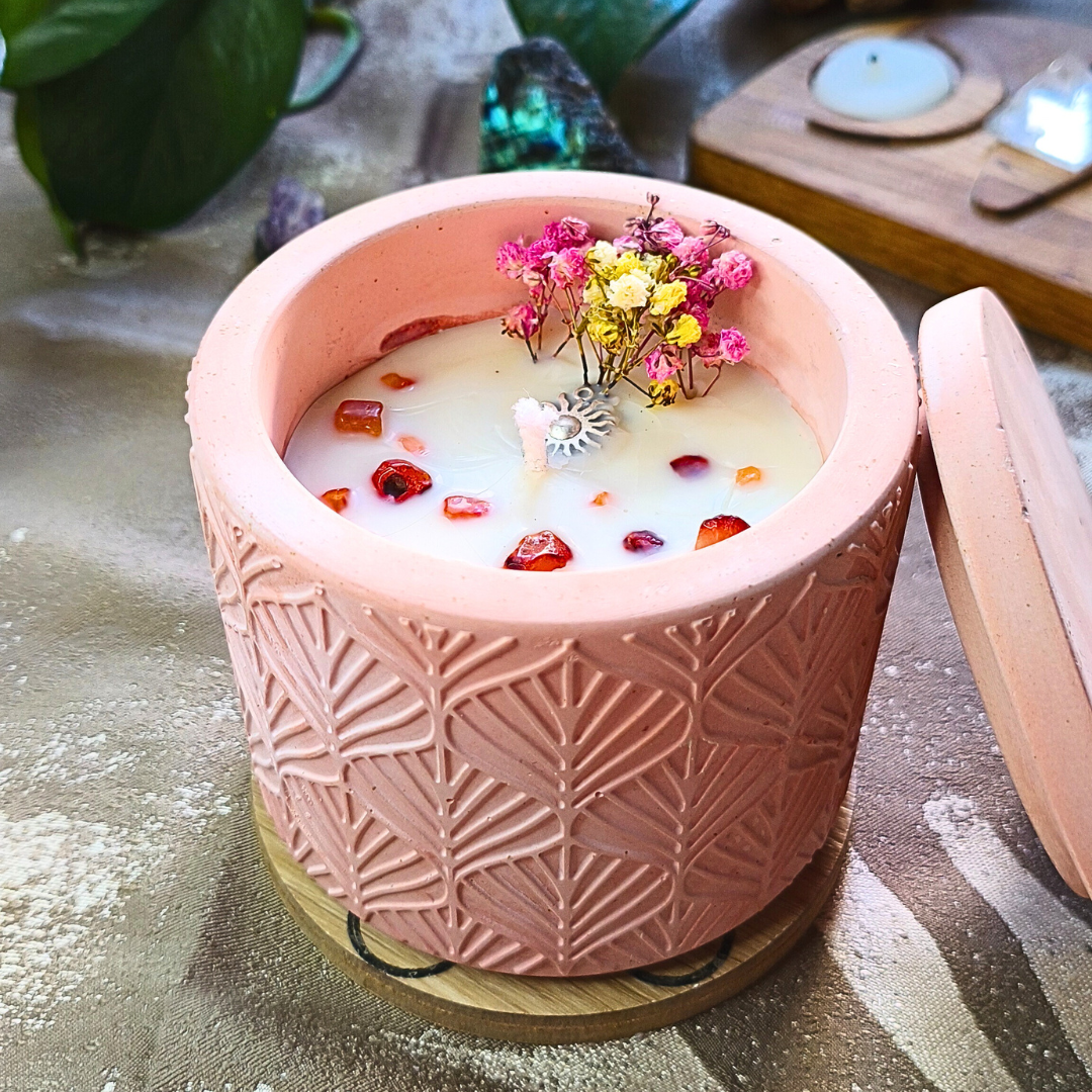 Vela Pote Grande com Óleo Essencial de Laranja e Cornalina