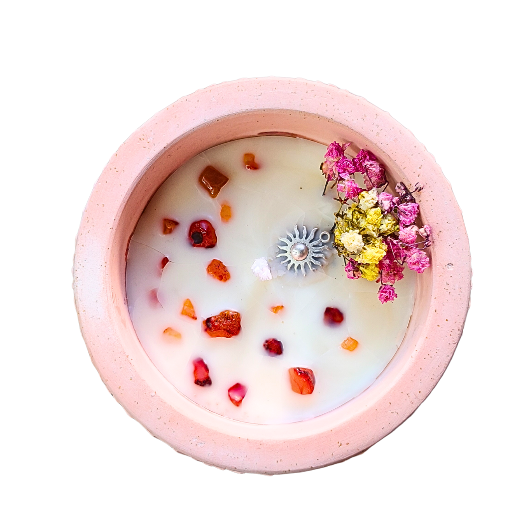 Vela Pote Grande com Óleo Essencial de Laranja e Cornalina