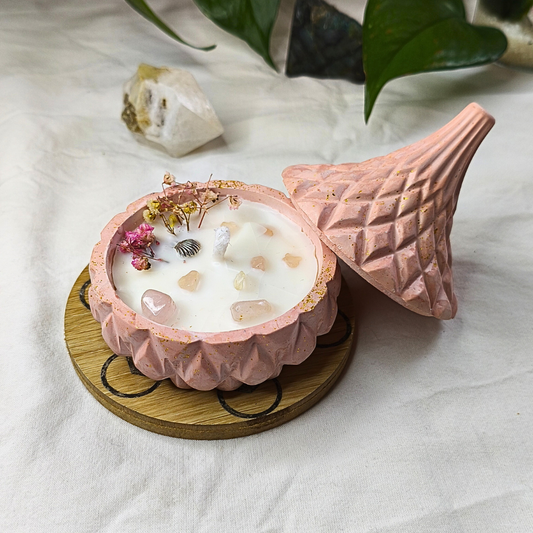 Vela Tagine com Óleo Essencial de Lavanda e Quartzo Rosa