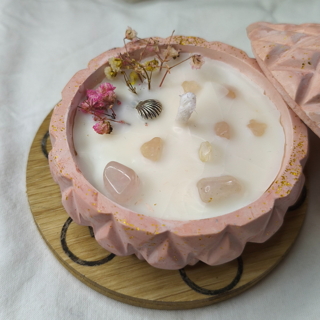 Vela Tagine com Óleo Essencial de Lavanda e Quartzo Rosa