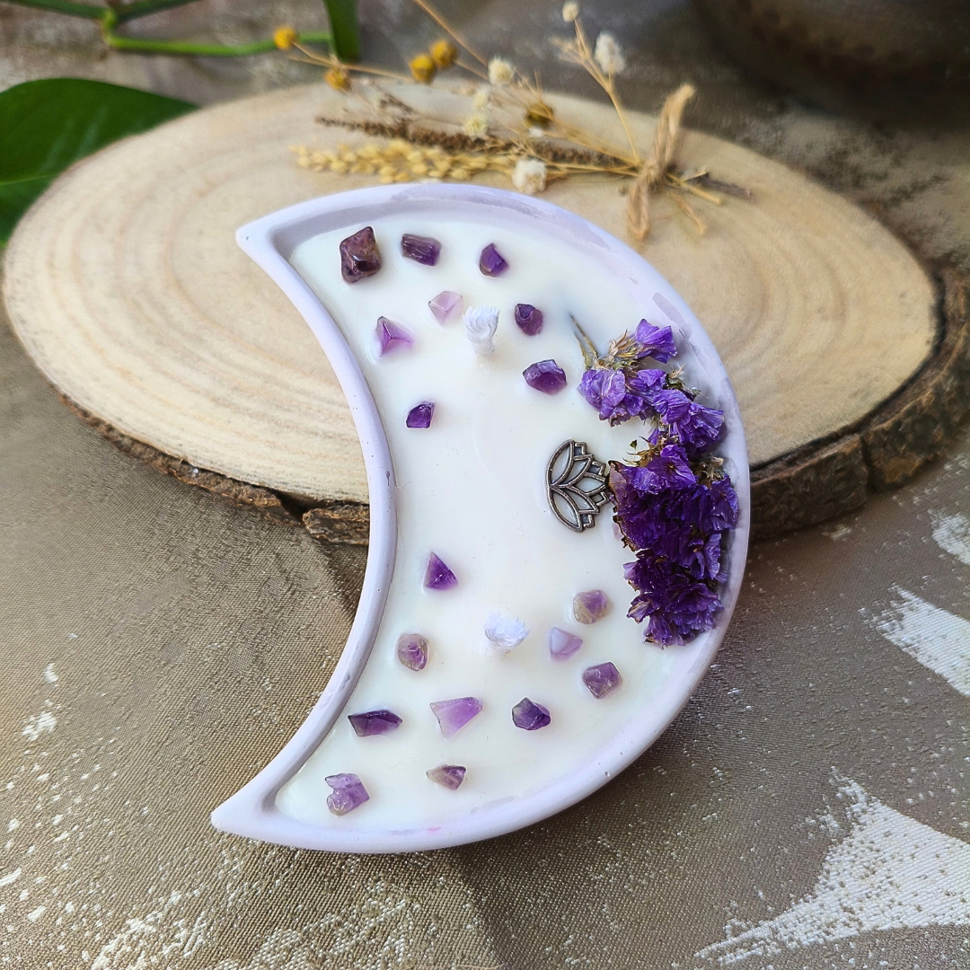 Vela Lua com Óleo Essencial de Lavanda e Ametista