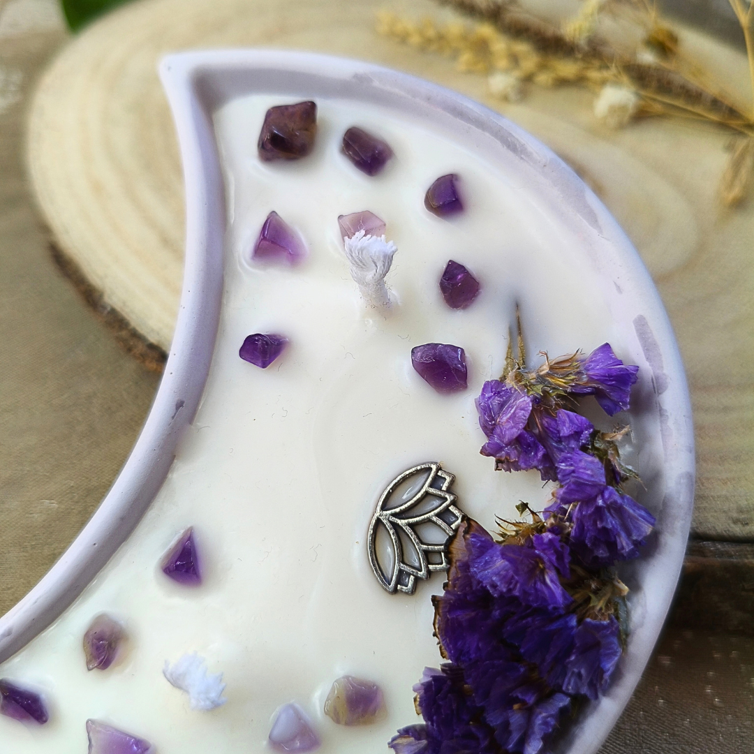 Vela Lua com Óleo Essencial de Lavanda e Ametista