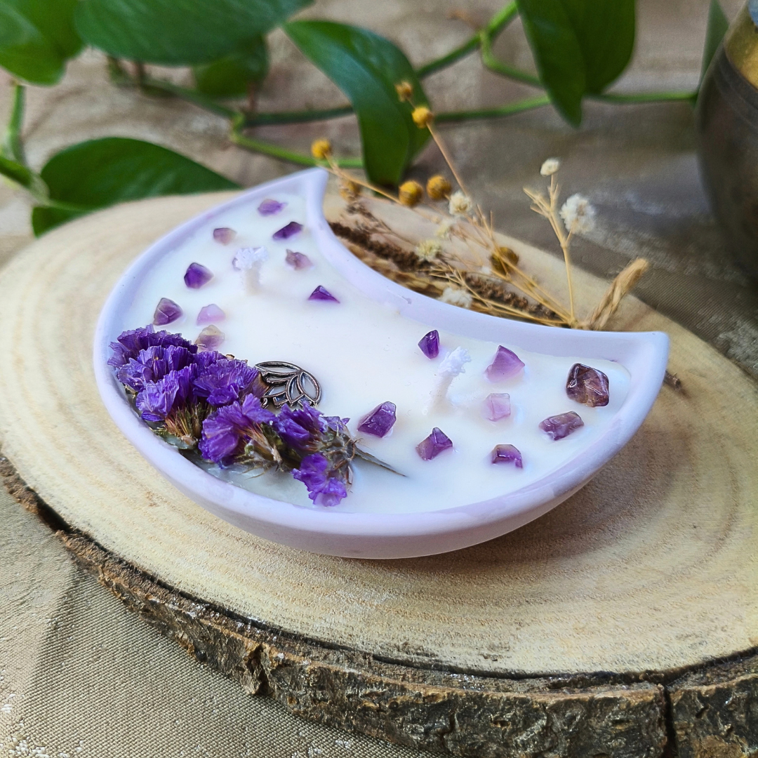 Vela Lua com Óleo Essencial de Lavanda e Ametista