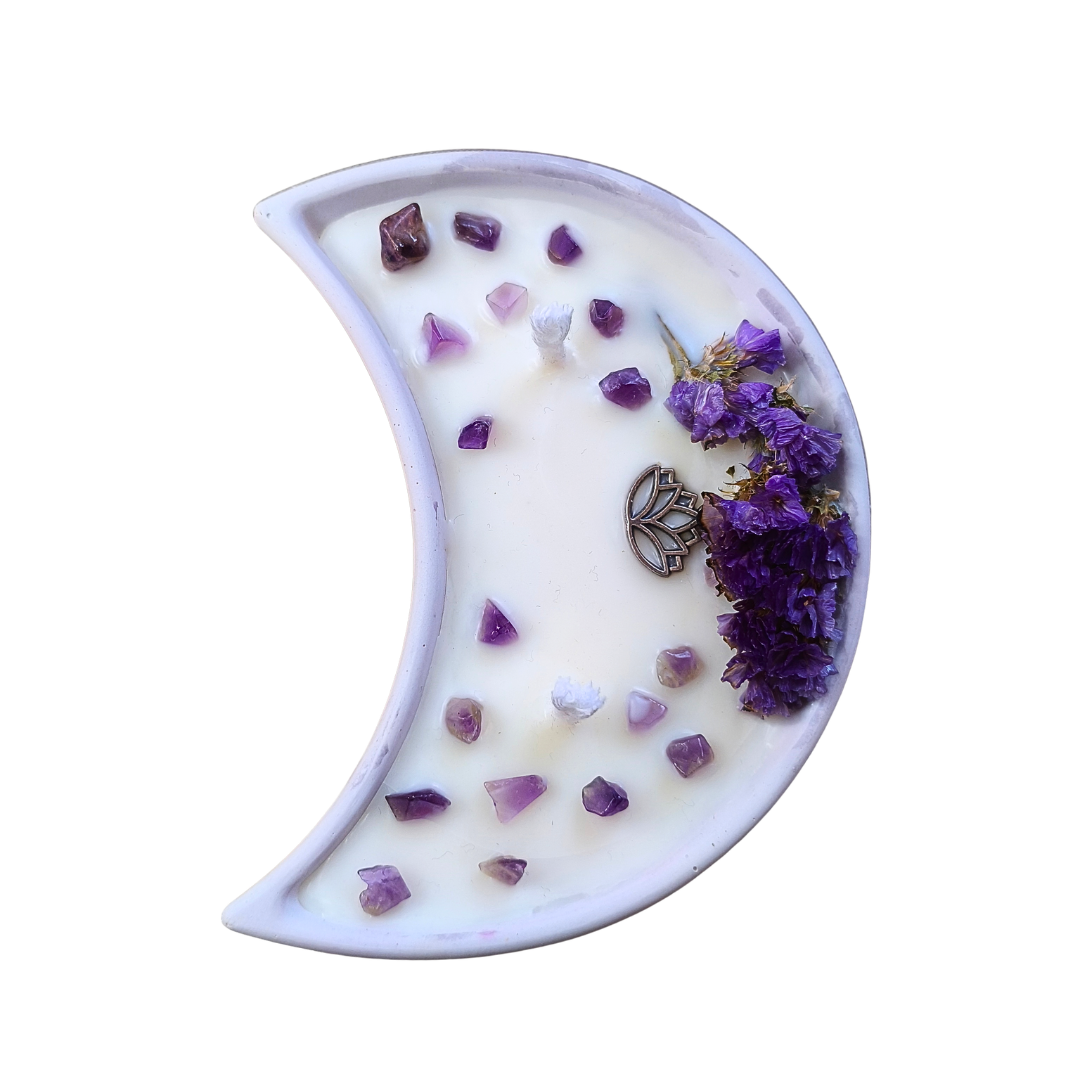 Vela Lua com Óleo Essencial de Lavanda e Ametista