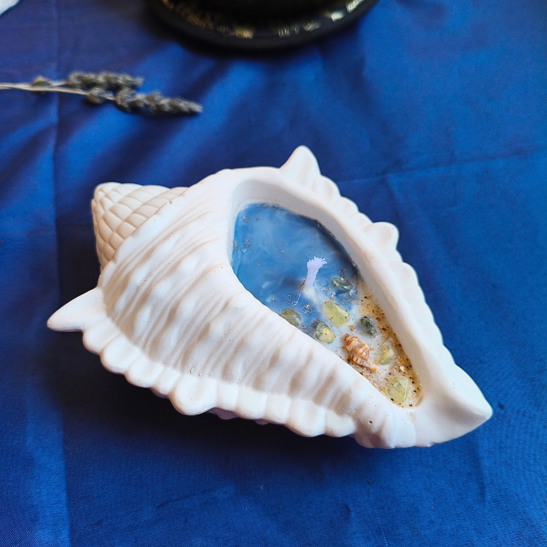 Vela Búzio com Óleo Essencial de Hortelã Pimenta e Prehnite
