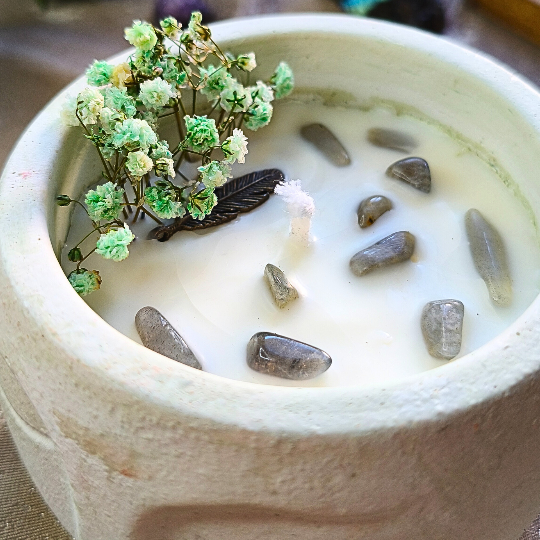 Vela Ânima com Óleo Essencial de Alecrim e Labradorite