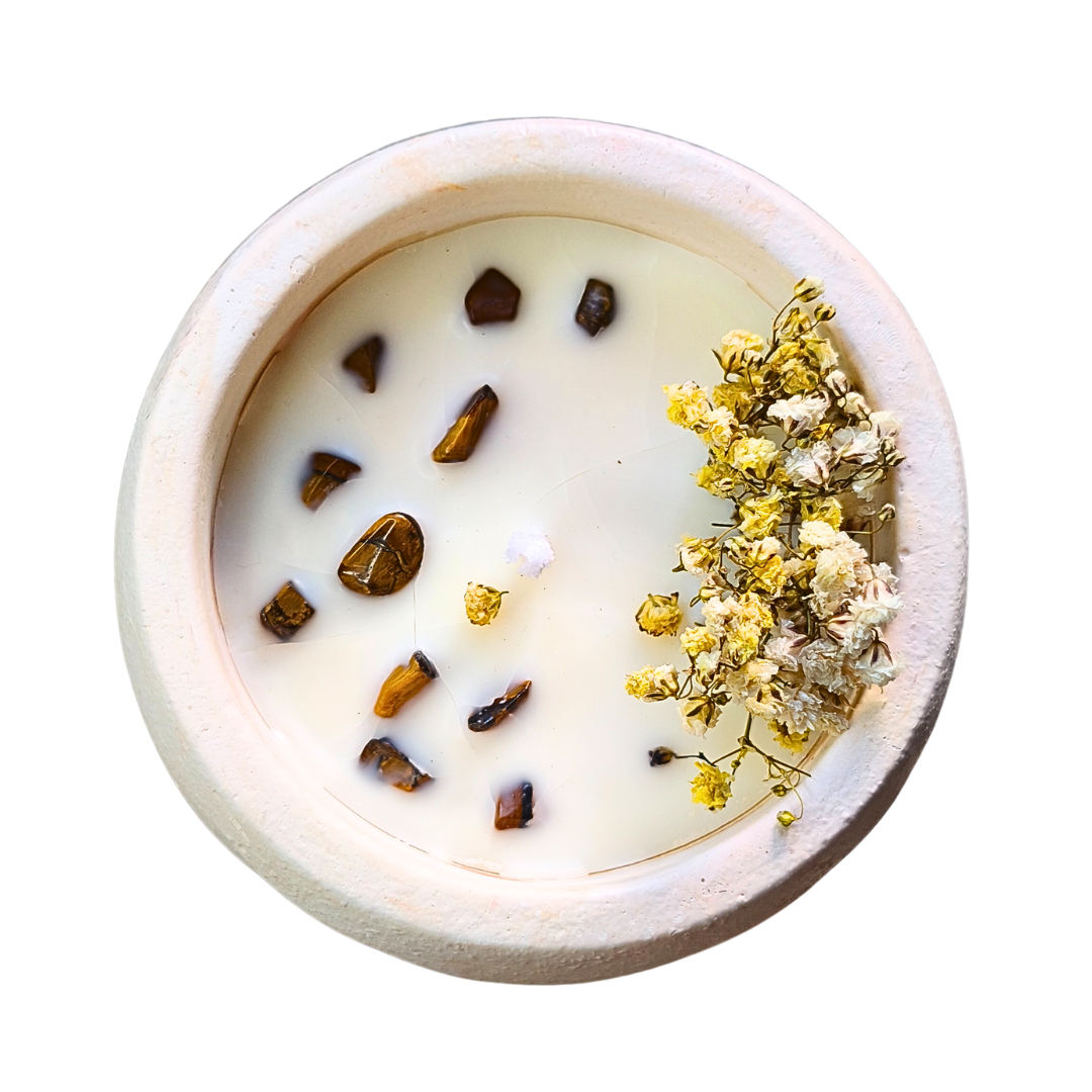 Vela Ânima com Óleo Essencial de Laranja e Olho de Tigre