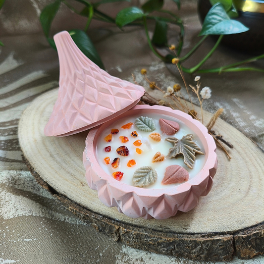 Vela Tagine com Óleo Essencial de Laranja, Gengibre e Canela e Cornalina