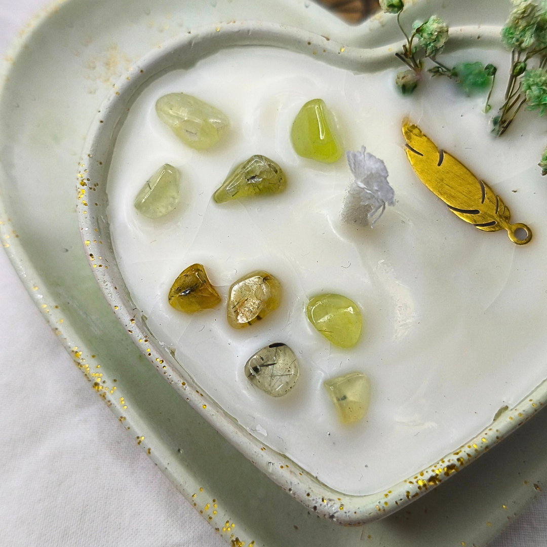 Conjunto Vela Corações com Óleo Essencial de Alecrim e Prehnite