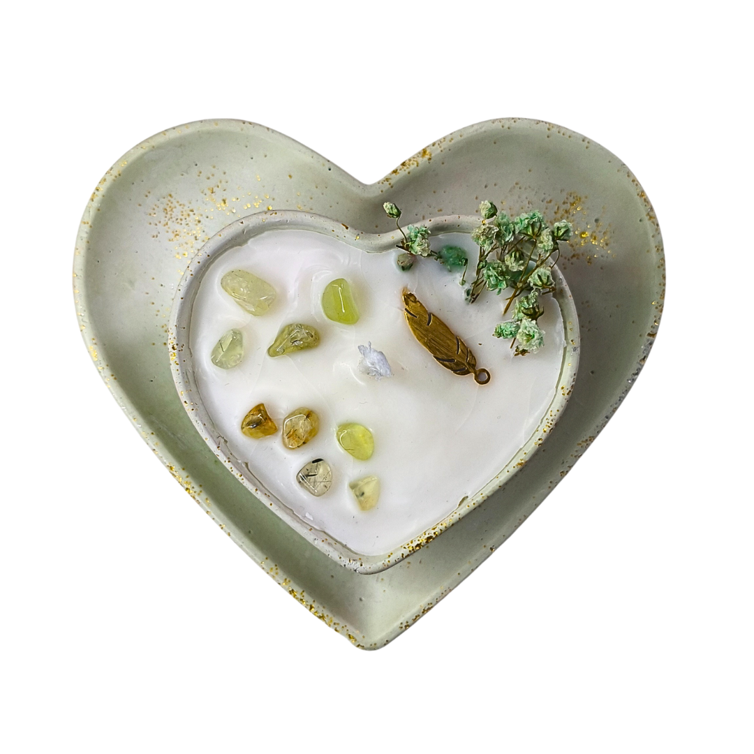 Conjunto Vela Corações com Óleo Essencial de Alecrim e Prehnite