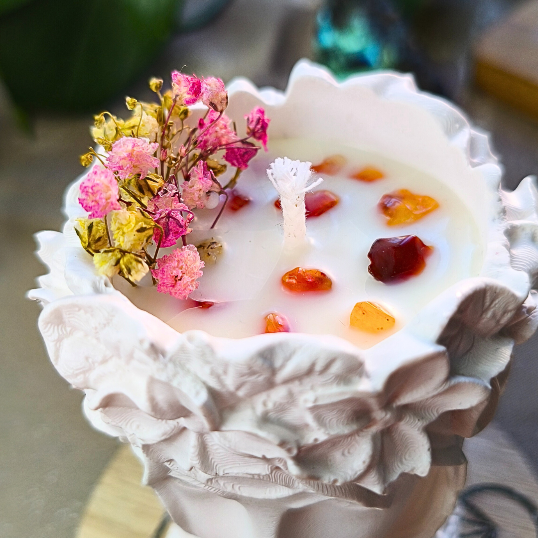 Vela Gaia com Óleo Essencial de Laranja e Cornalina