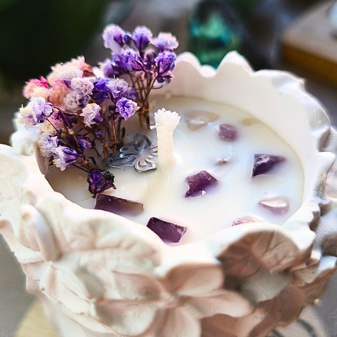Vela Gaia com Óleo Essencial de Lavanda e Ametista