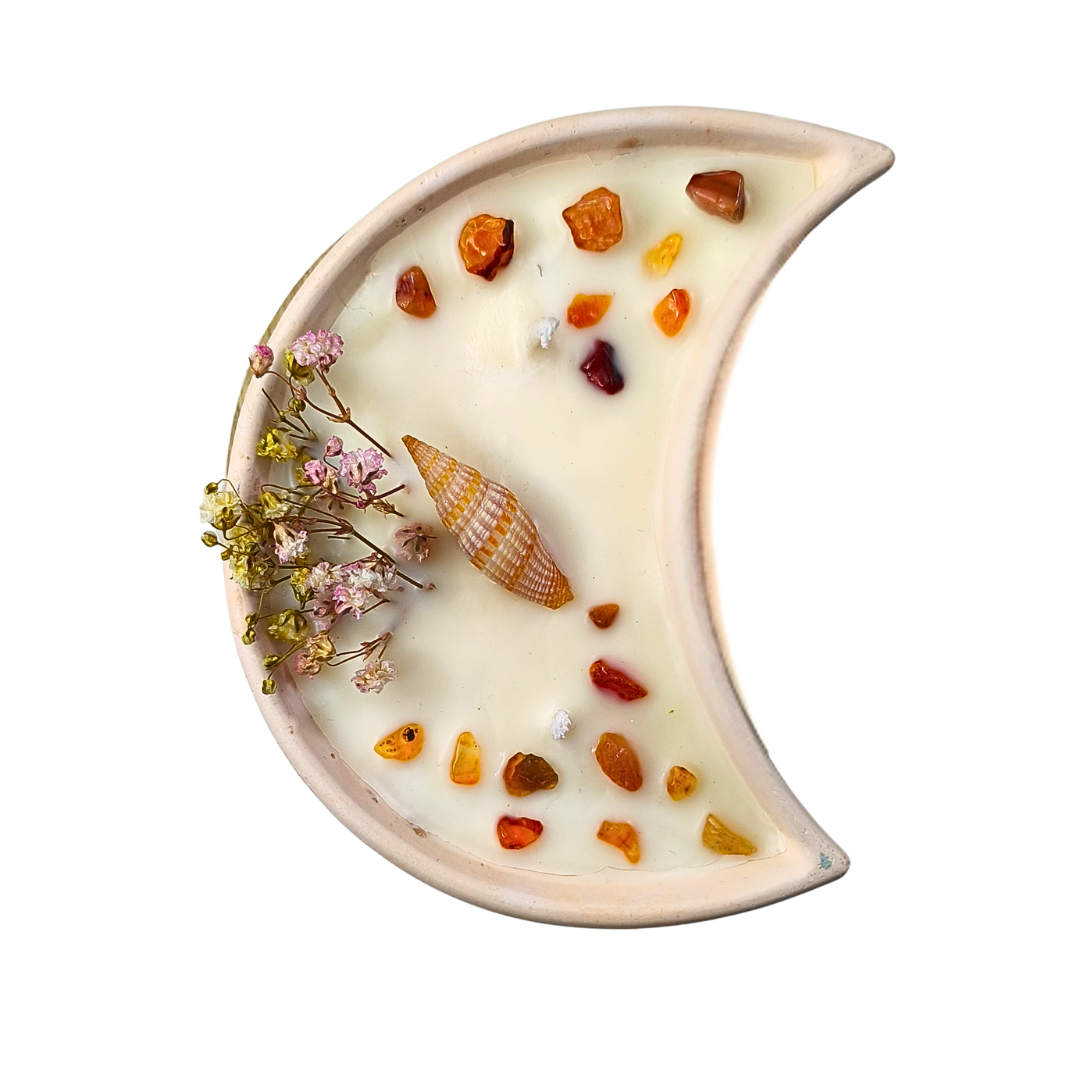 Vela Madeira de Cedro em base Lua com Cornalina