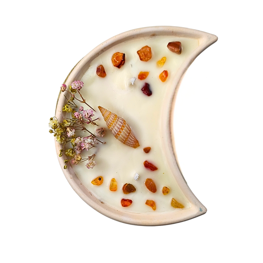 Vela Madeira de Cedro em base Lua com Cornalina