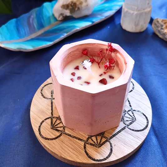 Vela Copo com Óleo Essencial de Canela e Jaspe Vermelho