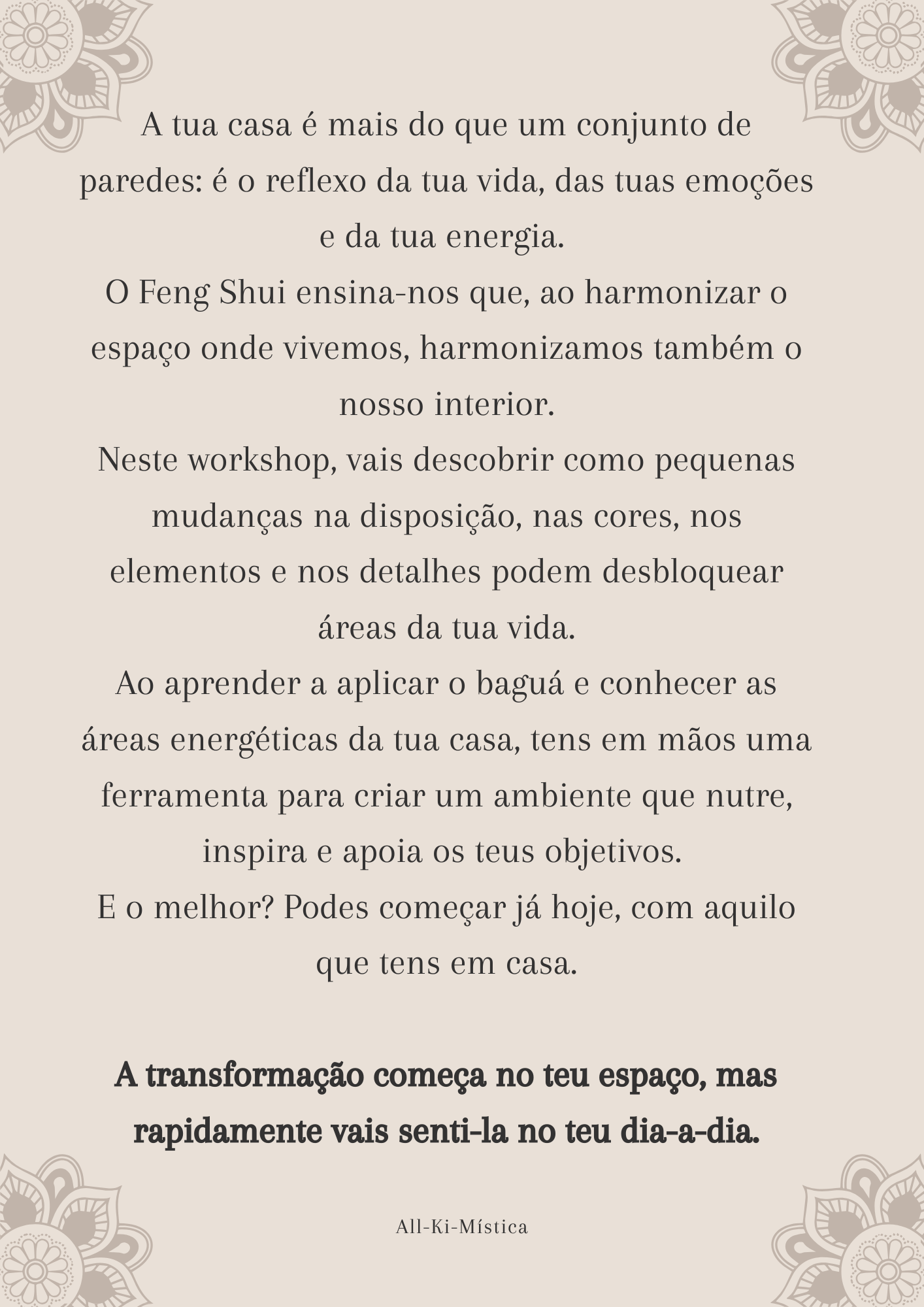 Workshop Online Harmoniza o teu Espaço