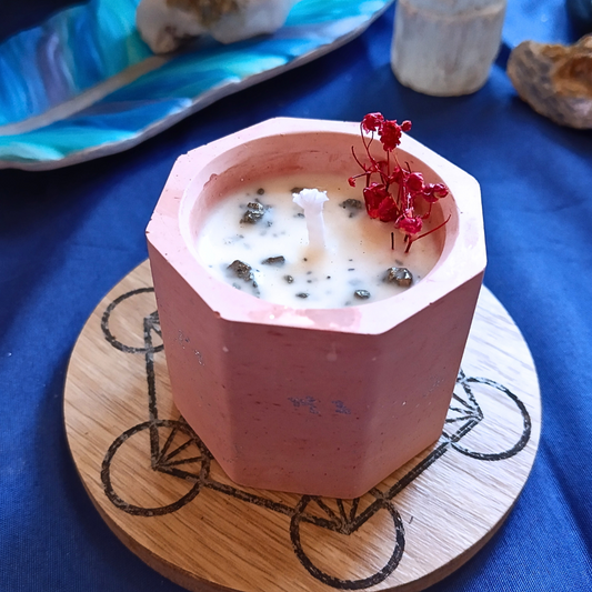 Vela Copo com Óleo Essencial de Laranja e Pirite
